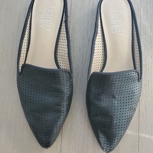 Black Franco Sarto Leather Pointed-Toe Mules